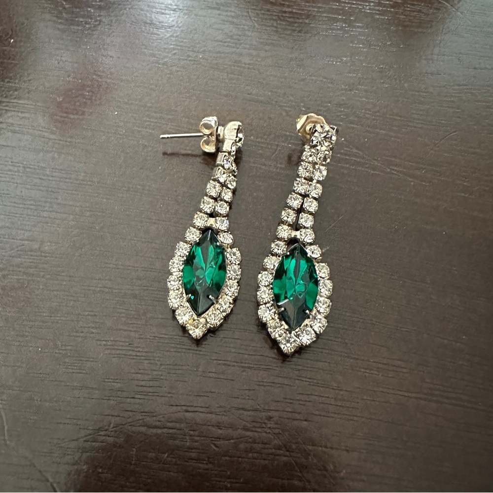 Vintage emerald and diamond like earrings